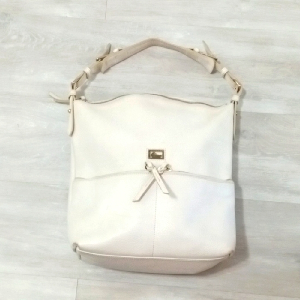 AUTHENTIC DOONEY & BOURKE DILLEN MEDIUM WHITE LEATHER HOBO HANDBAG